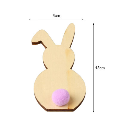 

1pcs Natural Wooden Cutout DIY Easter Rabbit Ornaments Craft with Plush Ball for Festival Party Home Decoration Gifts
