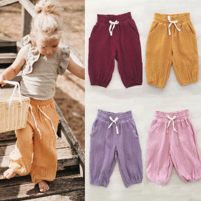 

Toddler Baby Kids Girl Foam Cotton Wrinkled Bloomers Wide Leg Trousers Leggings Pants Bottoms Clothes