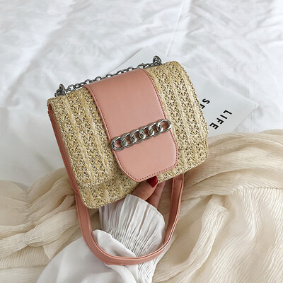 

2019 New Chain Bags Women Summer Square Rattan Bag Lady Handmade Woven Beach CrossBody Bag Bohemia Handbag Travel Vocation