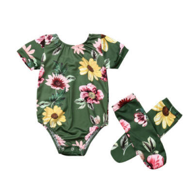 

US Flower Infant Newborn Baby Girl Romper Bodysuit JumpsuitSocks Clothes Outfit