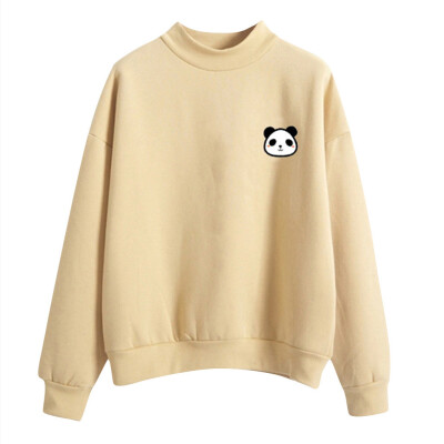

Toponeto Women O-Neck Solid Color Panda Pattern Long Sleeve Plus Velvet Sweatshirt