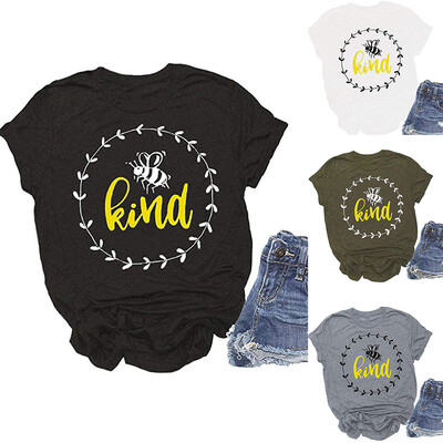 

Tailored Women Short Sleeve Bee Kind Letter Print T-shirt Ladies Blouse