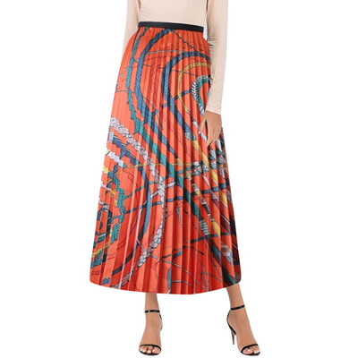 

Roseonmyhand Women Vintage Casual Pleated Zipper High Waist Skirt A-line Printing Skirts