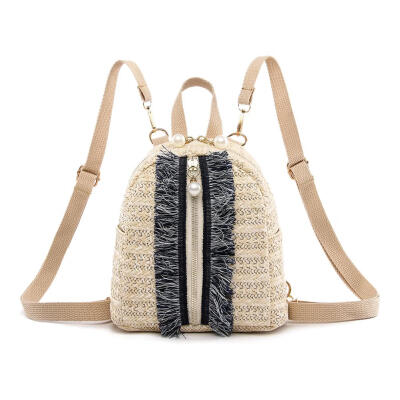 

Small Backpacks Women Straw Woven Shoulder School Bags Casual Knapsack