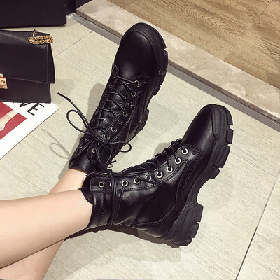 

Martin Boots Female British Wind Autumn Hundred-Ride Students with Thick-Bottom Motorcycle Boots Black Handsome Shoes