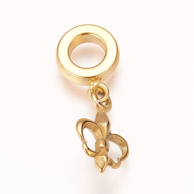 

304 Stainless Steel European Dangle Beads Large Hole Pendants Fleur De Lis Antique Golden 26mm Hole 5mm Pendant 16x10x3mm