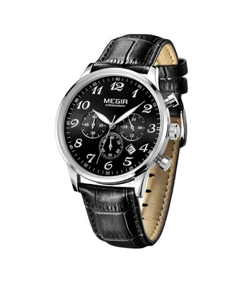 

Meigel MEGIR business casual mens watch multi-function quartz watch mens calendar watch three-eye watch