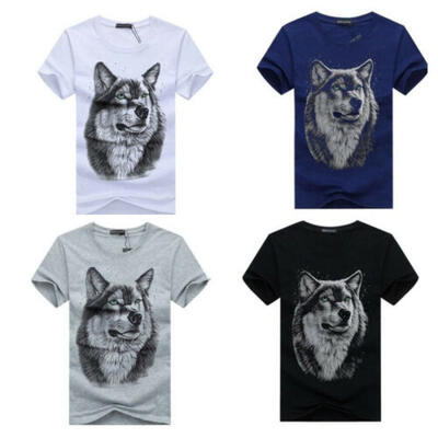 

Fashion Mens O Neck Short Sleeve Wolf Head Tees Casual Fit Tops Blouse T-shirt
