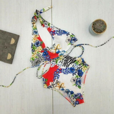 

Women One-piece Strappy Floral Swimwear Swimsuit Beachwear Bathing Suit