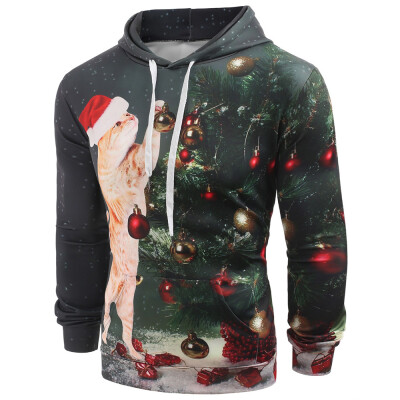 

Christmas Tree Cat Print Drawstring Hoodie