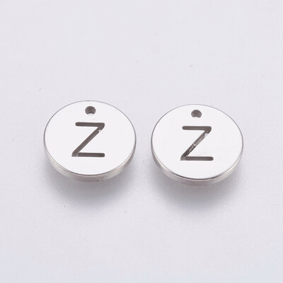 

304 Stainless Steel Charms Flat Round with Letter Stainless Steel Color LetterZ 10x1mm Hole 1mm