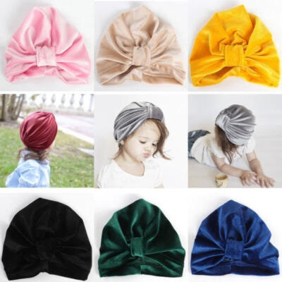 

Girl Baby Bow Beanie Cap Toddler Infant Velvet Turban India Hat Hair Accessories