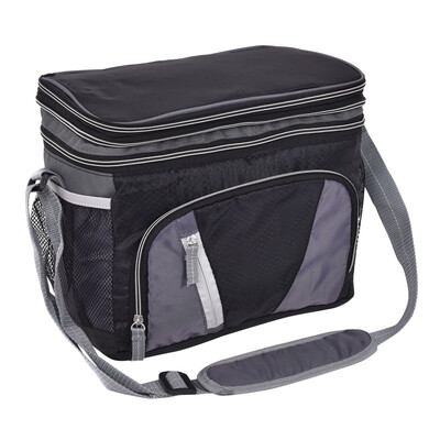 

12 Can Double-layer Cooler Bag Ice Pack Lunch Container Zipper Shoulder Straps