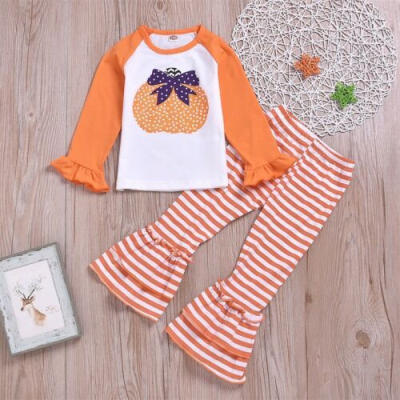 

US STOCK 2PCS Toddler Kids Baby Girl Outfits Clothes Pumpkin T shirt Long Pants