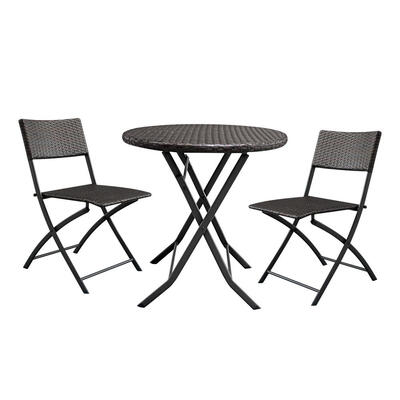 

Patio Garden Rattan Wicker Furniture 3PCS Outdoor Folding Bistro Set