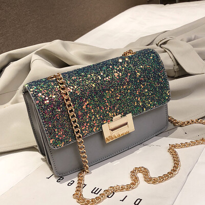 

Net red texture small bag female 2019 new wave Korean version of the wild single shoulder slung fashion chain sequin small square bag