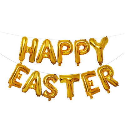 

Toponeto 16 inch Large Happy Easter Foil Balloon Set Banner Bunting Party Decoration