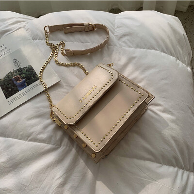 

High-end bag handbags new 2019 fashion hit color rivet versatile chain shoulder slung small square bag