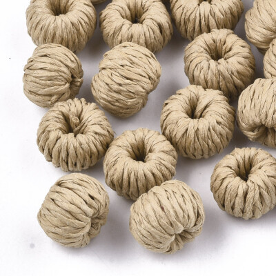 

Handmade Woven Beads Paper Imitation Raffia Covered with Wood Rondelle BurlyWood 1416x1113mm