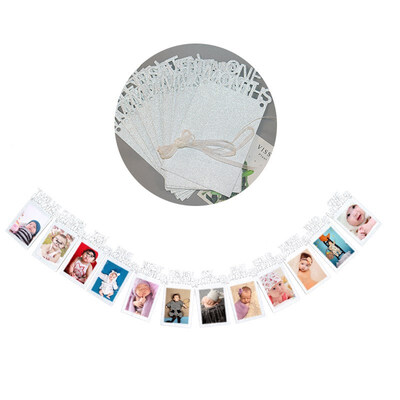 

FUNNYBUNNY 12 Months Photo Frame Banner First Happy Birthday Decorations 1st Baby Boy Girl My 1 One Year Party Supplies