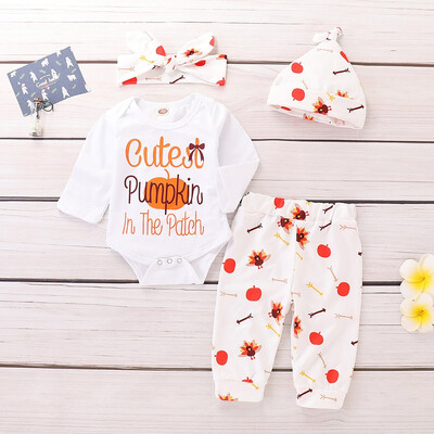 

Newborn Baby Halloween Letter Romper JumpsuitPantsHatHeadband Set Clothes