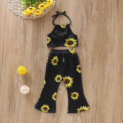 

Toddler Kids Baby Girl Clothes Sunflower Halter Vest TopsPants 2PCS Outfits Set