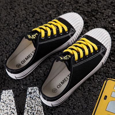 

2019 tide shoes autumn white canvas shoes Korean students have no heel&a pedal female shoes Joker lazy shoes