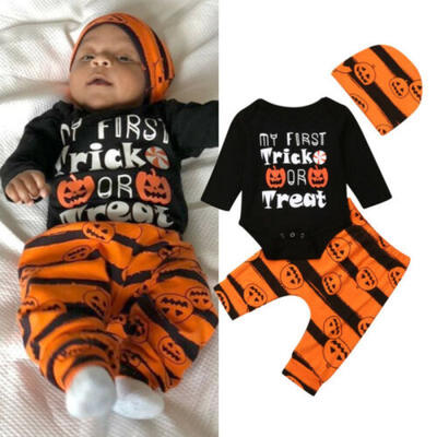 

US Halloween Infant Baby Boy Long Sleeve TopsPumpkin Leggings Pants Hat Clothes