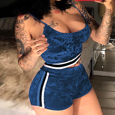 

Roseonmyhand Women Fashion Velvet Tops Short Pants Split 2 Piece Set Casual Casual Outfit