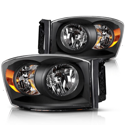 

For 2006-2008 Dodge Ram 1500 2500 3500 Black Amber Headlights Headlamps Assembly