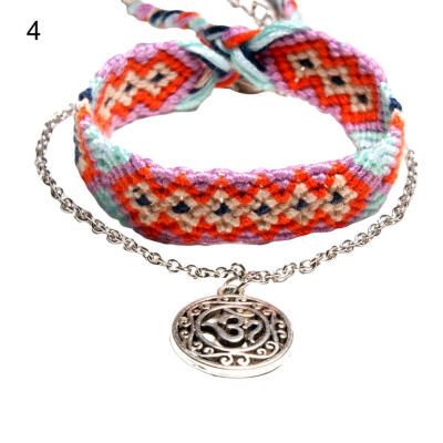 

2PcsSet Boho Women OM Wave Charm Colorful Handwoven Bracelet Anklet Jewelry