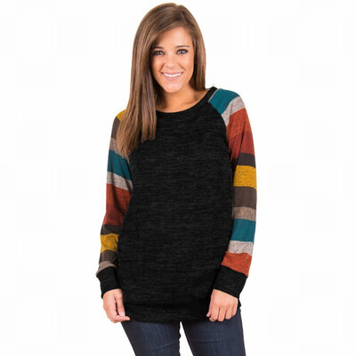 

Multi-color stitching round collar long-sleeved pullover sports leisure straight sweatshirt