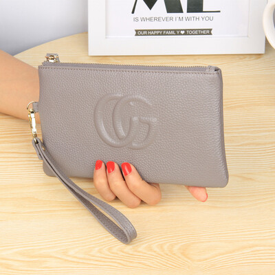 

2019 new first layer cowhide wallet female long zipper ultra-thin leather wallet Korean version of the wallet women