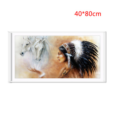 

Indian Women White Horse Pattern Spray Oil Painting Wall Art Pictures for Home Decor