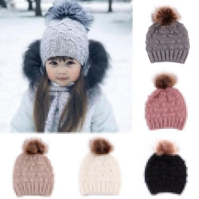 

0-3Y Toddler Baby Boy Girl Kids Winter Warm Hat Fur Pom Bobble Knit Crochet Beanie Cap