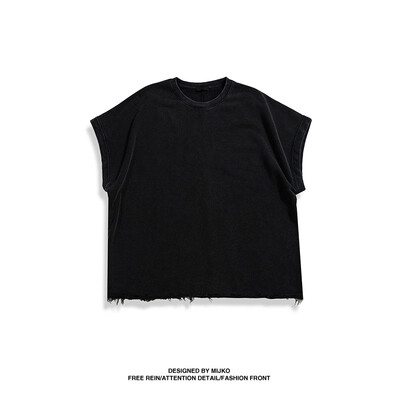 

MIJKO mens womens summer&autumn new terry vest version of the old wash TEE men&women with the same paragraph sleeveless sweater tide