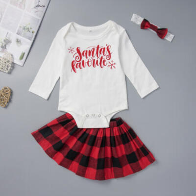 

US Newborn Baby Girl Christmas Romper Plaid Tutu Skirt Dress 3PCS Outfit Clothes