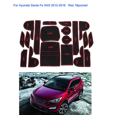 

19pcsset Car Door Groove Non-slip Pad Cup Holder Gate Slot Mat Replacement For Hyundai Santa Fe Ix45 2013-2018