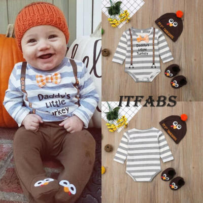 

Newborn Baby Boys Girls Long Sleeve JumpsuitHatSocks Thanksgiving Outfits 3Pcs
