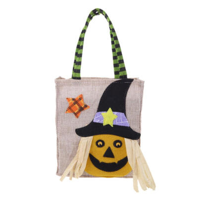 

Cotton Linen Carrier Bag Halloween Pumpkin Ghost Candy Gifts Holders Decor