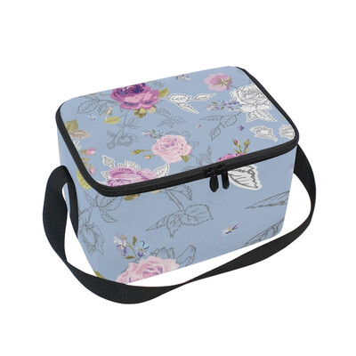 

ALAZA Insulated Lunch Box Roses Pattern Lunch Bag for Men Women Portable Tote Bag Cooler Bag