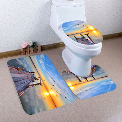 

〖Follure〗3PCS Christmas Bathroom Non-Slip Pedestal Rug Lid Toilet Cover Bath Mat Set