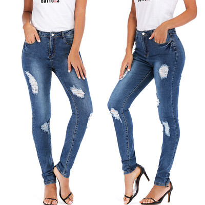 

Tailored Fashion Women High Waist Buttons Bodycon Casual Pencil Full Jeans Pants