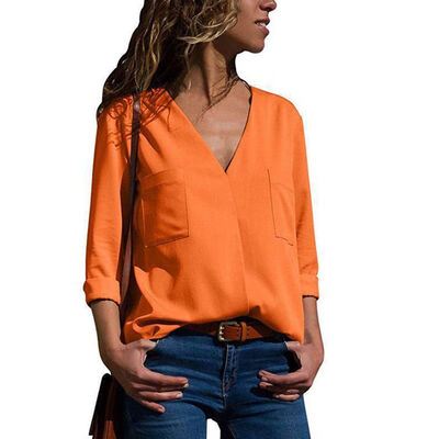 

Women Solid Blouse Shirt Long Sleeve Blouse V-neck Shirts Casual Tops Blouse et Chemisier Femme Blusas Mujer de Moda 2019
