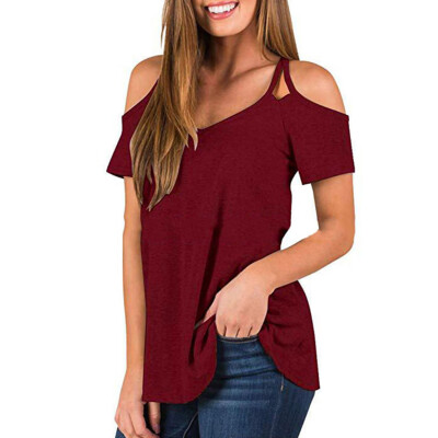 

Starmoon Women Summer Cold Shoulder Short Sleeve Shirt Casual Tunic Tops Blouse