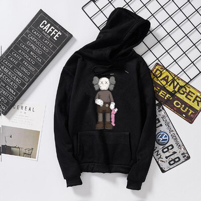 

O-Neck Standard Thickness Print Loose Type Top With Toy Doll Embroidered Print Hooded Couple Sweatshirt