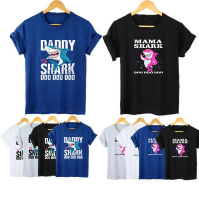 

Summer Womens Mens Short Sleeves DADDY&MAMA SHARK Print Causal T-Shirts Top