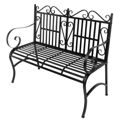 

Foldable Outdoor Patio Garden Bench Park Yard Furniture Porch Chair with Steel Frame - Black