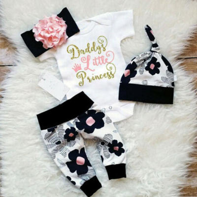 

4PCS Newborn Infant Baby Girls Clothes Playsuit Romper Pants Bodysuit Outfit Set