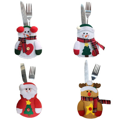 

Merry Christmas Deer Red Heart Pattern Cutter Fork Holder Set Festival Decorations Cutlery Bag
